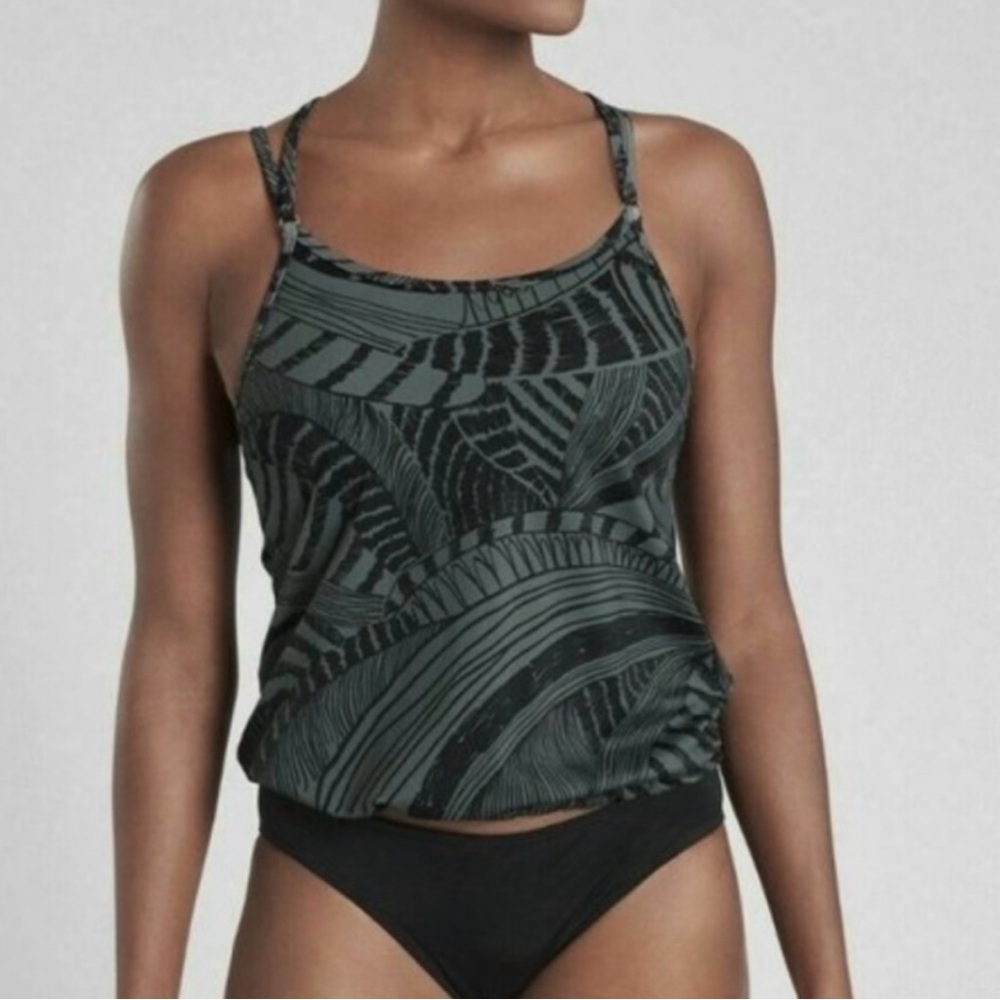 ATHLETA‎ Green Black Zuma Cross Back Swim Tank Tankini Swimming Top Size 38 B/C